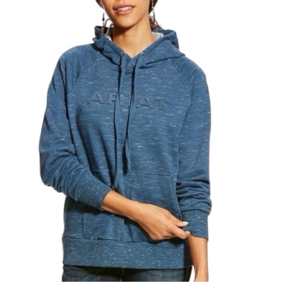 Ariat Tops - Ariat REAL Logo French Terry Heathered Blue Hoodie Sweatshirt
